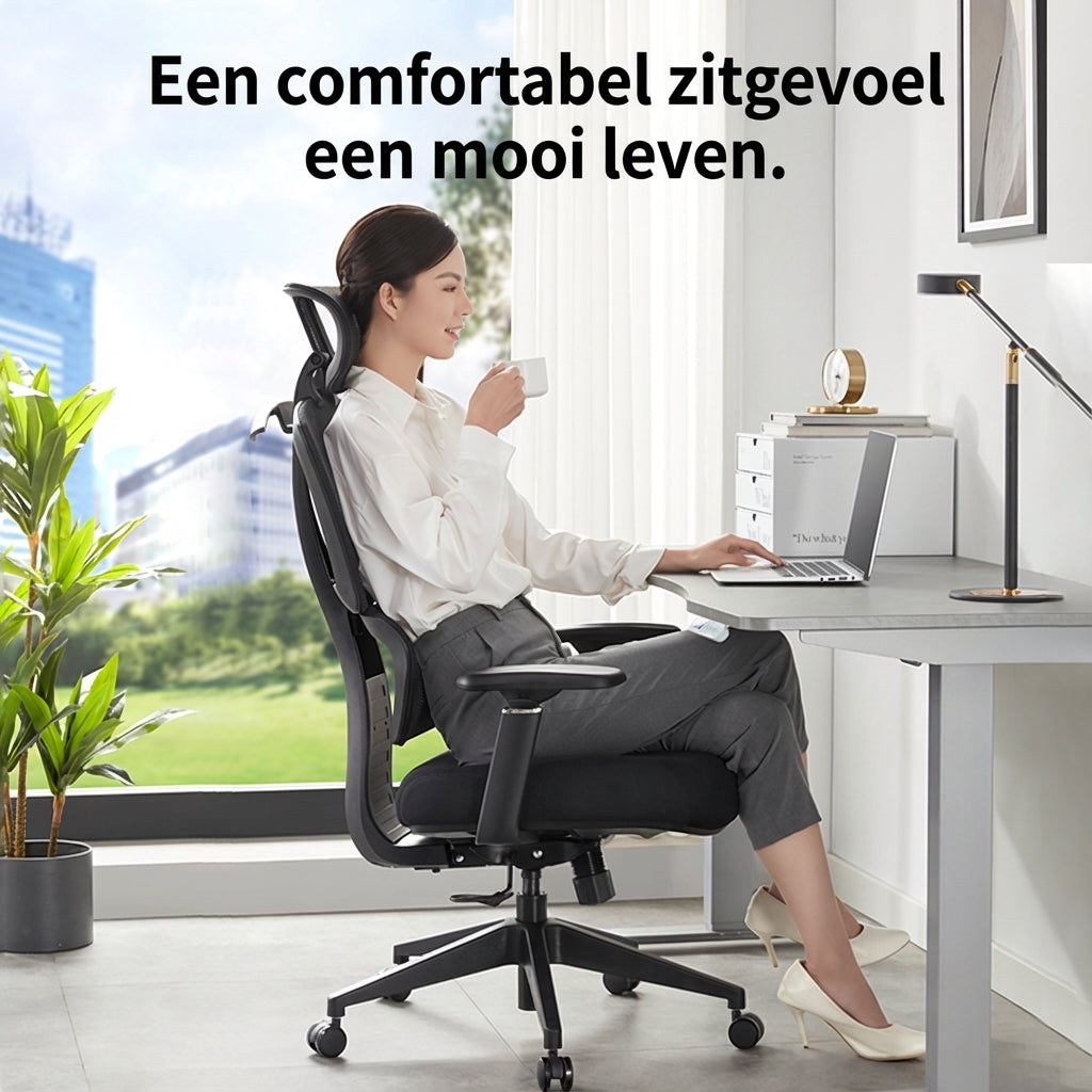 ochama x J.ZAO Z7 Comfort Ergonomische Bureaustoel, Achterkantelbaar in 3 standen, hoogteverstelbare armleuningen, adaptieve zwevende lendensteun, 3D hoofdsteun, E-sport stoel