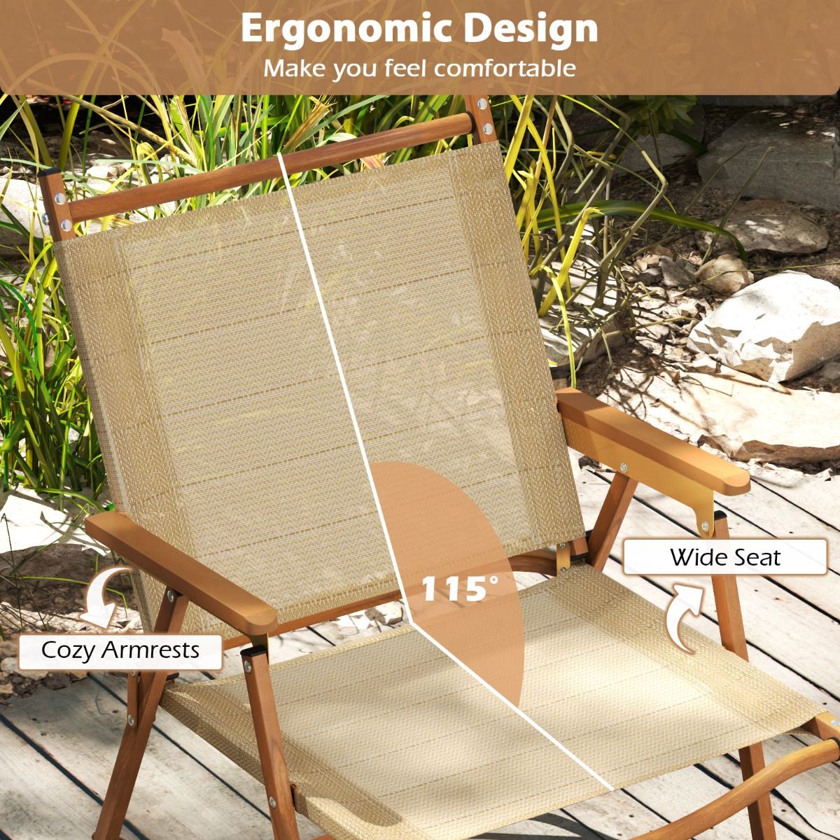 Coast Set van 2 Inklapbare Campingstoelen - Lichtgewicht aluminium frame - Ergonomisch ontwerp - Beige
