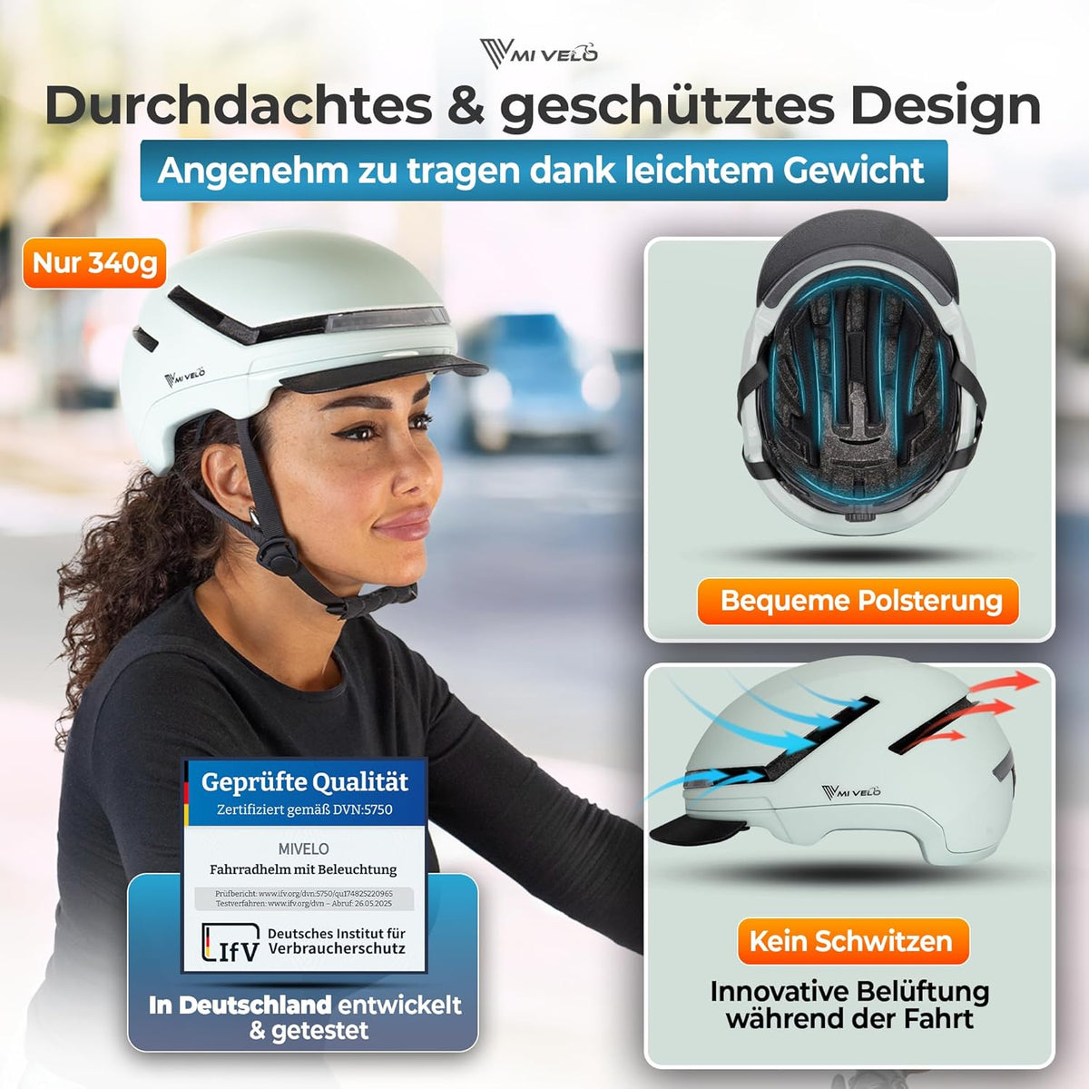 Mivelo Unisex Fietshelm NOVA - Met Lampje - NTA Gecertificeerd tot 45km/h - Mint - Maat M (54-58 cm)