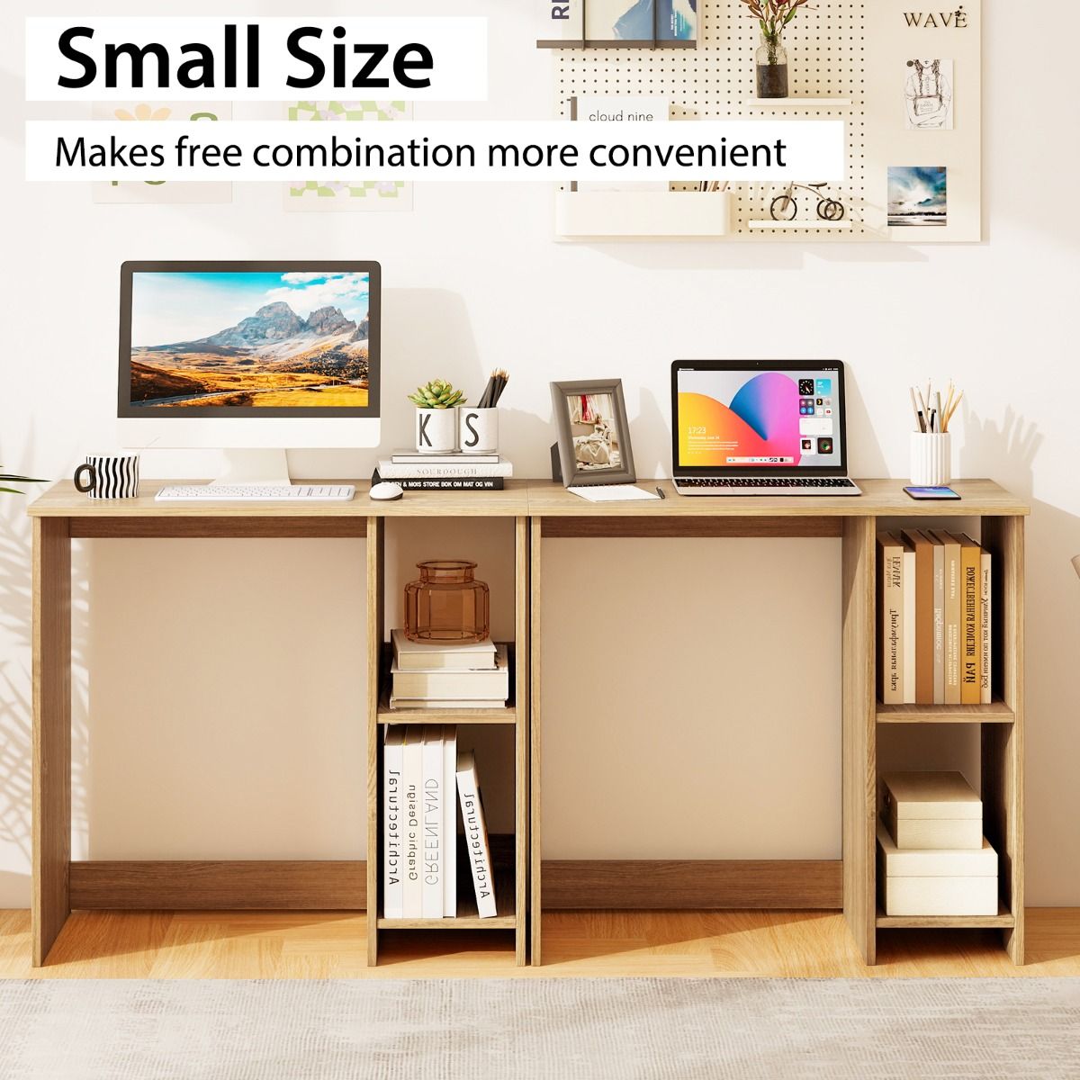 Coast Bureau met 2 opbergvakken - compact - stabiel - naturel - 80 x 40 x 74 cm