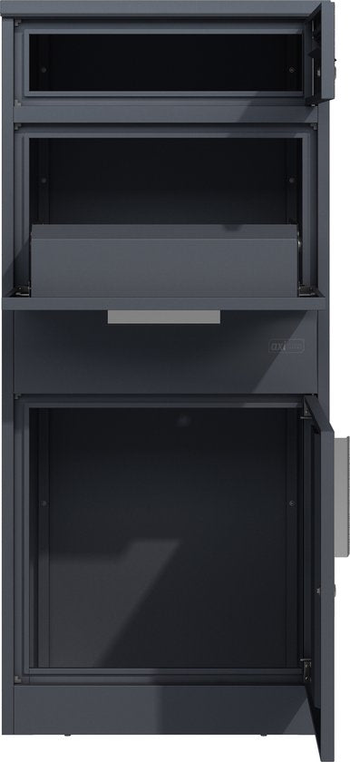 AXI Levi Pakketbrievenbus van Metaal Antraciet/Houtlook – Pakketbox voor meerdere pakketjes – Inclusief slot en apart vak voor post – 50,6 x 38,3 x 112 cm