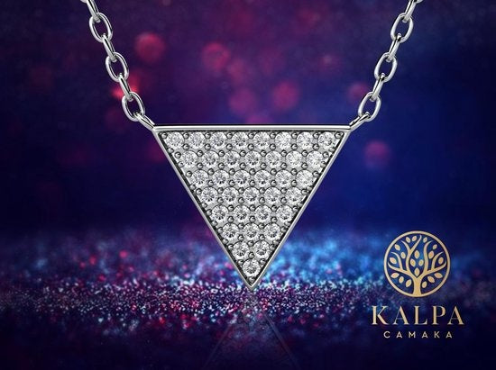 Yolora Dames Ketting met Hanger en Kalpa Camaka Kristallen - Zilver kleurig - 18K Witgoud Verguld - Cadeauverpakking - Moederdag Cadeautje
