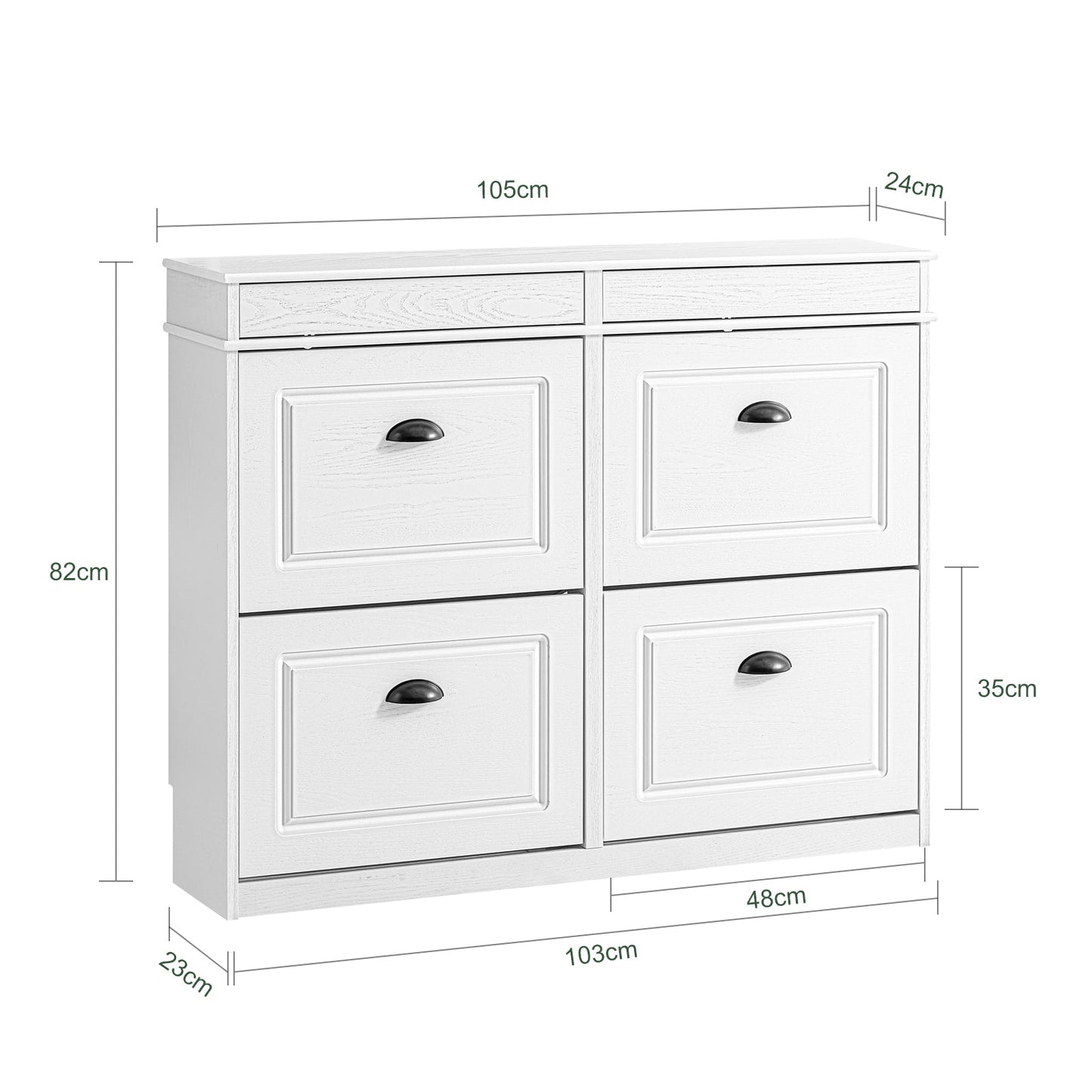 SoBuy Schoenenkast FSR79-WG – 4 kleppen – 103 x 23 x 82 cm – Wit met antiek houteffect – Schoenenrek voor 16 paar