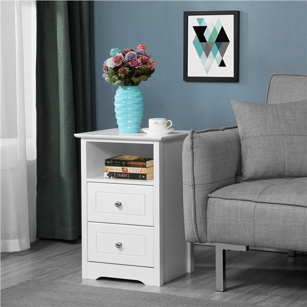 Yaheetech Nachtkastje Met 2 Lades – 40 x 35 x 60 cm – Voorzien Van Open Opbergvak En Minimalistisch Design En Soepele Geleiders – Voor Slaapkamer En Woonkamer – Wit E1 MDF