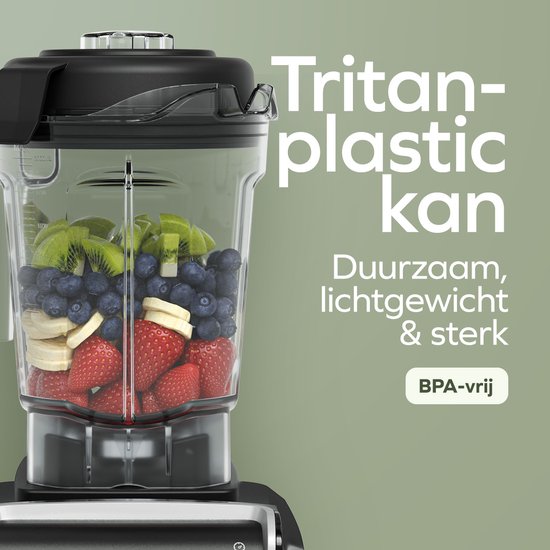 KitchenBrothers Power Blender - 1600W - 2L - Smoothie Maker - IJscrusher - Metallic Zwart