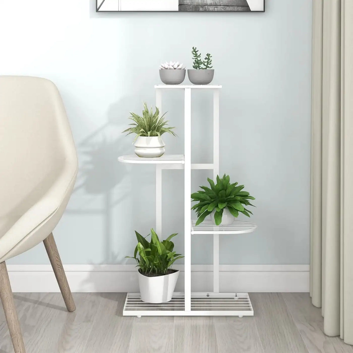MINGHOU Plantenrek 4-Laags - Wit - 22 x 43 x 76 cm - Metaal, Binnen & Buiten