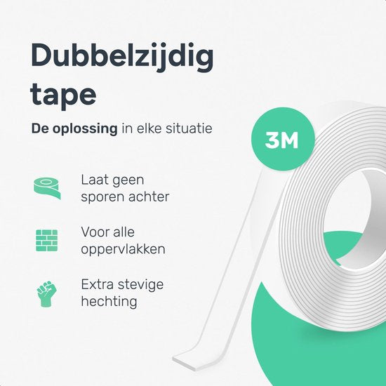 Dubbelzijdig tape extra sterk - 3 meter - 3 cm breed - Waterbestendig en Herbruikbaar - Montage - Nano - Plakband - Klussen - Transparante