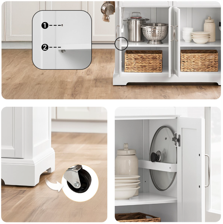 SoBuy – Keukeneiland & Keukentrolley FKW71-WN – 115x71x93 cm – Wit & Natuur Rubberwood – Uitbreidbaar Werkblad & Opbergkast – Verrijdbaar Keukenblok op Wielen – FKW71-WN