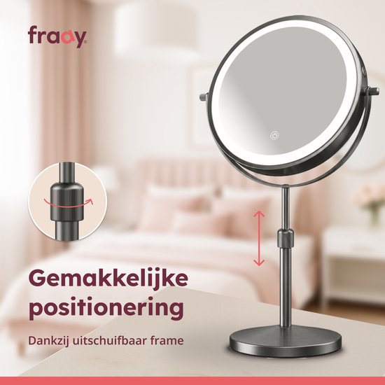 Fraay® Make Up Spiegel met LED Verlichting - 10x Vergroting - Vergrootspiegel met Licht - Oplaadbaar - Scheerspiegel - Badkamerspiegel - Nikkel