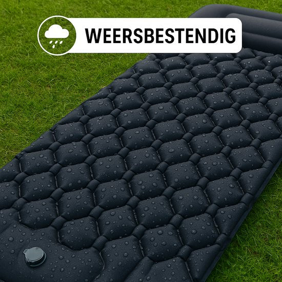Outbee Slaapmat Zelfopblazend - Luchtbed Met Ingebouwde Voetpomp & Hoofdkussen - 1 Persoons - Zelfopblaasbaar Slaapmat - Luchtmatras Incl. Draagzak - 195x60x5 cm - Zwart