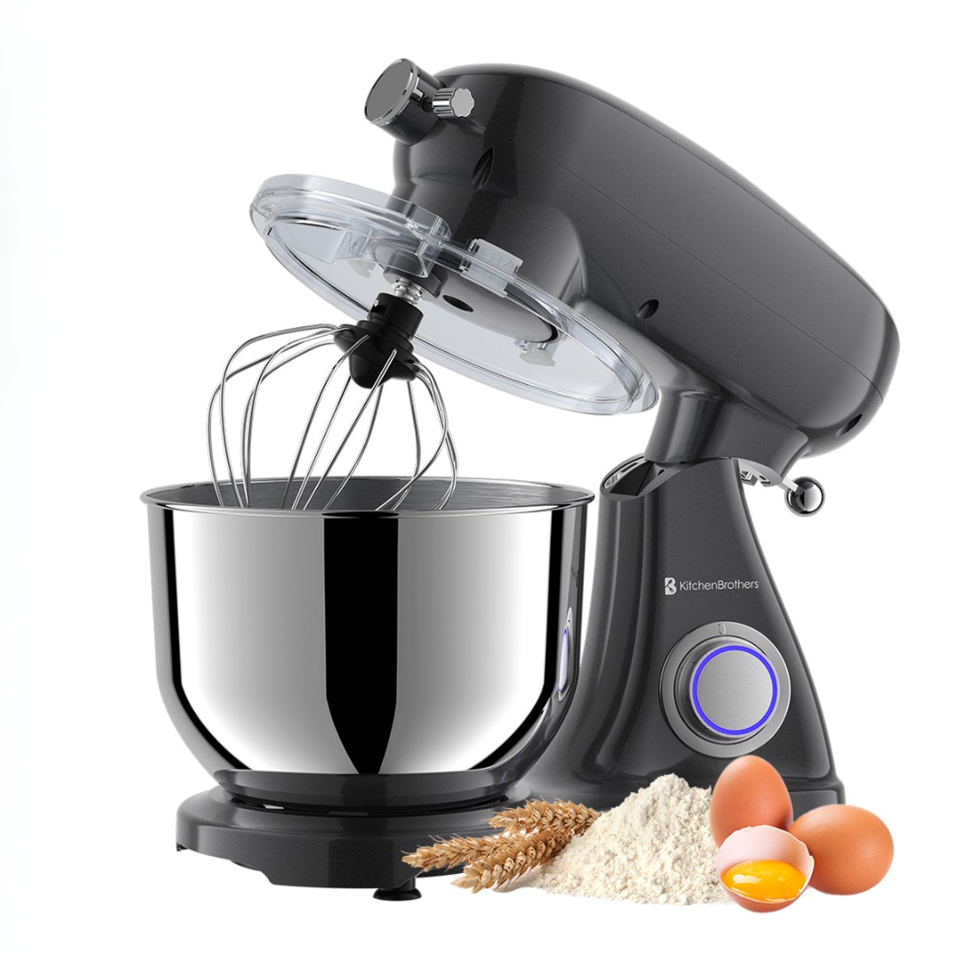 KitchenBrothers Keukenmachine - Keukenrobot - 6L Mengkom - 1800W - Aluminium - Antraciet