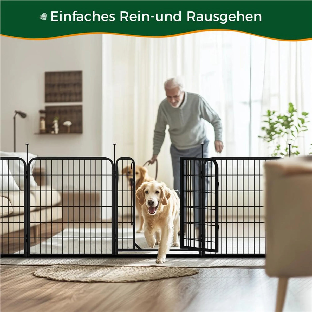 Yaheetech Veilig en Flexibel Hondenren met 6 Elementen 80 cm – Strak Zwart – Metaal