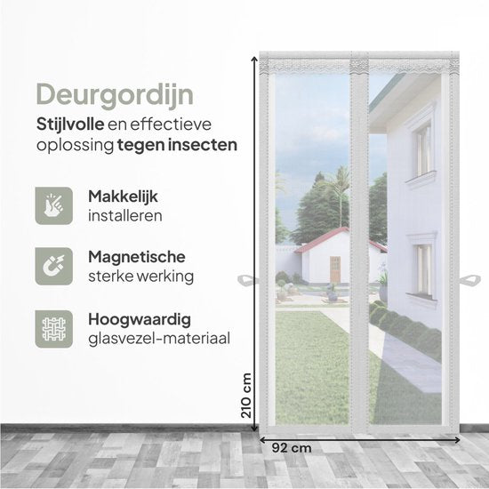 O'DADDY® Deurgordijn Deluxe FIBER - Magnetisch Vliegengordijn - Voor Nieuwbouw en Standaard Deuren - Eenvoudige Installatie - Deurhor Wit - 92x210 cm
