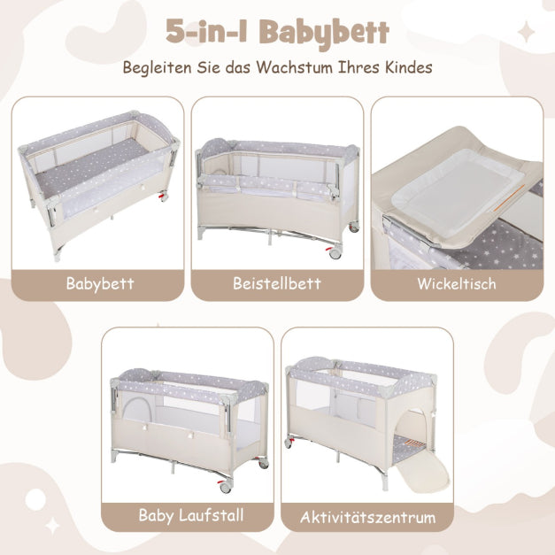 Coast Zijbed - 5 In 1 - Wielen - Incl. Matras - 125 x 65 x 76 cm - Beige