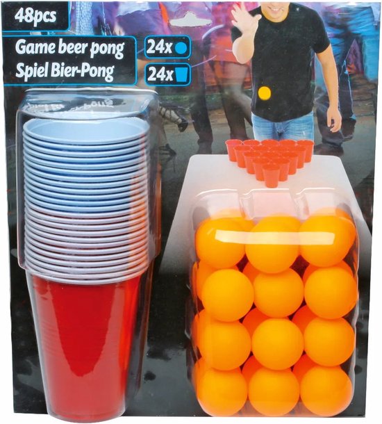 Beer Pong drankspel set van 24 cups en 24 ballen