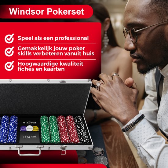 Windsor Pokerset - 500 Chips - PokerKleed - Blinds - Kaarten - Pokerchips - Poker Fiches
