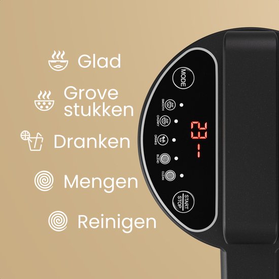 KitchenBrothers Soepmaker - 1.2L - 5 Programma's - Timer Display - Blender - RVS/Zwart