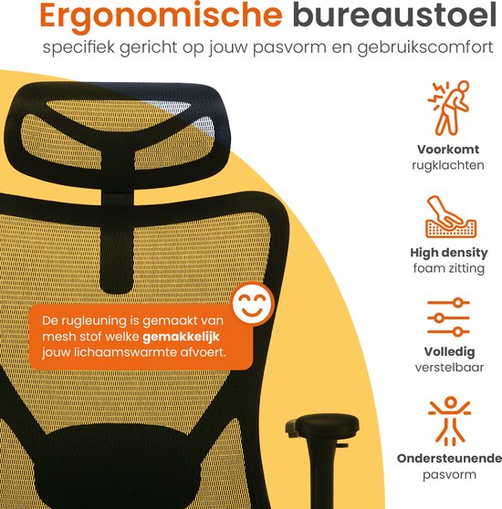 Goliving Ergonomische Bureaustoel - Office  Chair - Met Hoofdsteun - Kantoorstoel - Verstelbaar - Gaming - Voor Volwassenen - NEN-1335 - Zwart