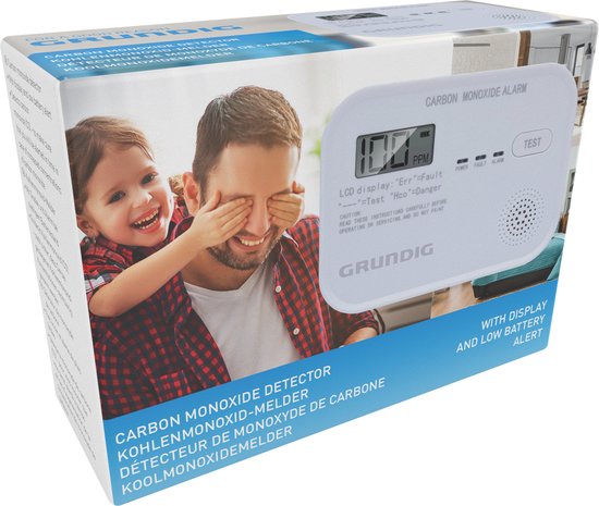 Grundig CO Melder - Koolmonoxidemelder 10 Jaar Batterij - Co Meter met LCD Scherm, Laag Batterij Niveau Alarm en Sensorfout Alarm - Co2 Melder 85dB Alarm - Wandmontage - Wit