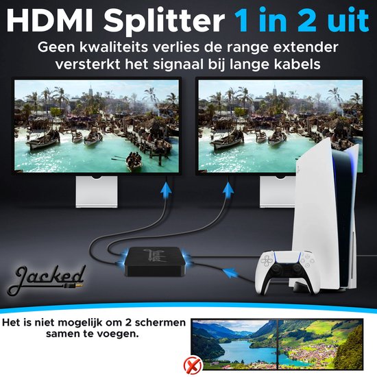Jacked HDMI Adapter - HDMI Splitter - 1 In 2 - 4K – HDMI extender