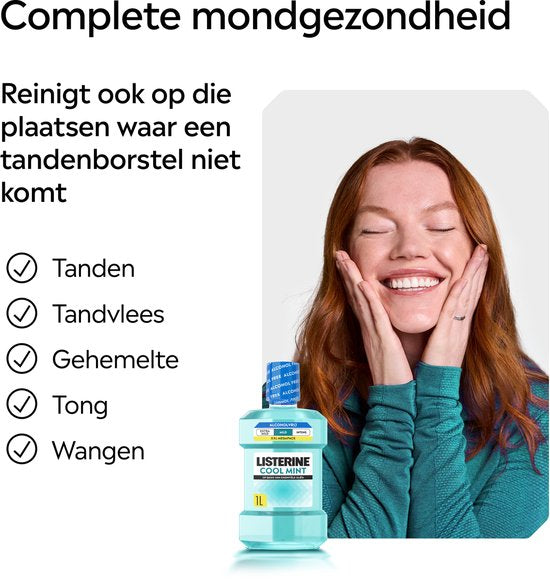 Listerine Cool Mint Mild Mondspoeling, Met Essentiële Oliën, Tegen Slechte Adem en Tandplak, Mild Muntsmaak, 1 L