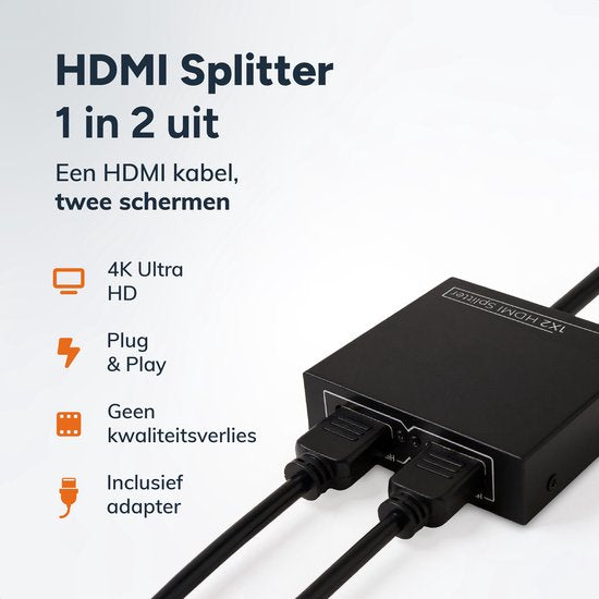 Skoov HDMI Splitter 1 in 2 uit - 4K HDMI Splitter Adapter - Kabel - 2 Poorten - Beeld Dupliceren - Universeel - Game - TV - PC - Extender