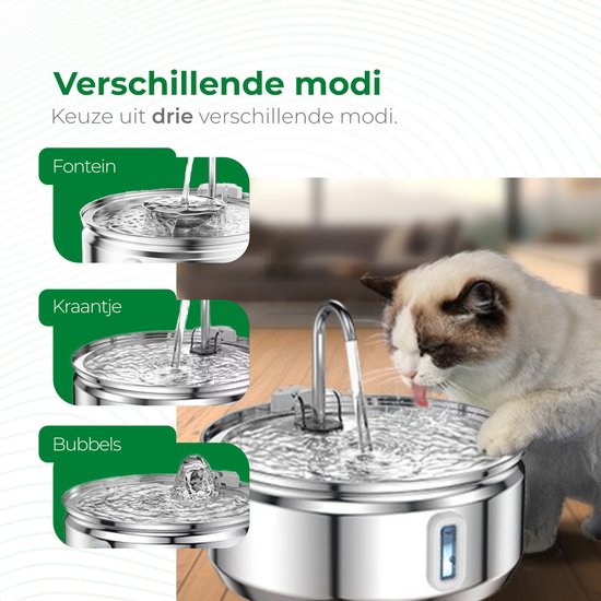 Selectedpets Drinkfontein kat RVS - Kattenfontein - Inclusief filter - 3.2L inhoud