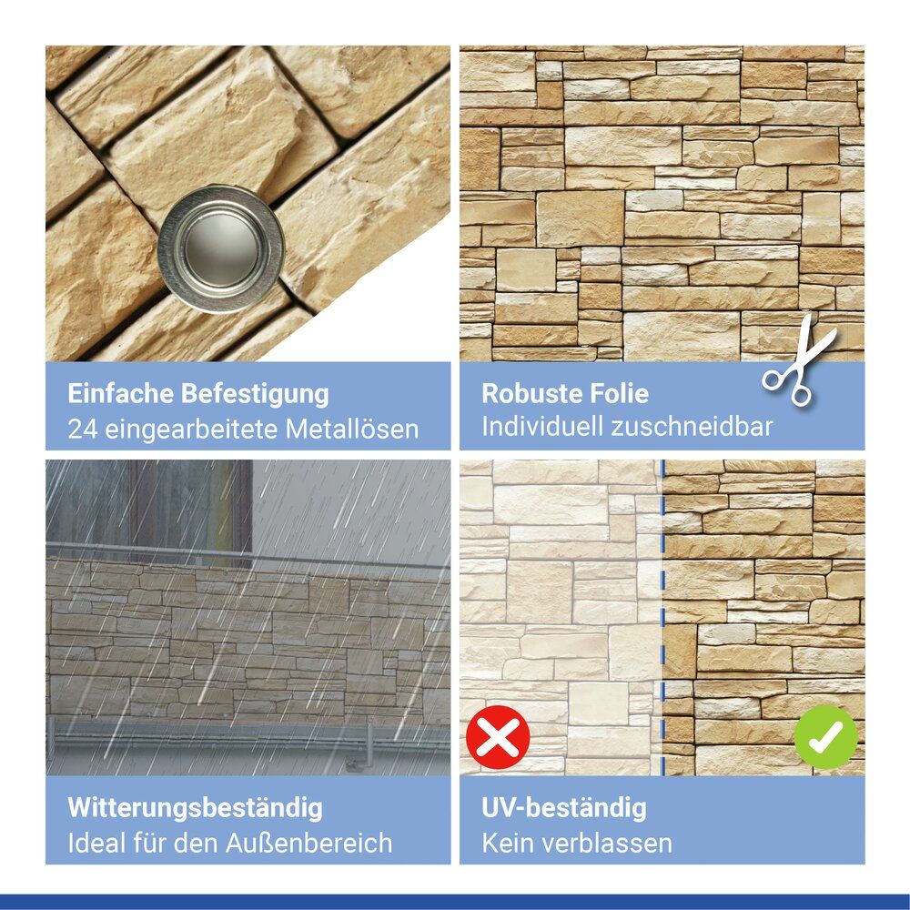 Maximex Balkonscherm Muurmotief - 85 x 500 cm - UV- en Weerbestendig