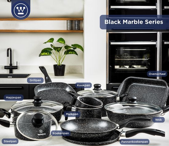 Westinghouse Braadpan – Ø 24 cm – Inductie – PFOA-vrij – Inclusief Deksel – Black Marble
