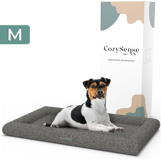 CozySense® Orthopedische Hondenmand - 75 x 45 cm - Maat M - Bouclé Stof - Waterdicht Hondenbed met Wasbare Hoes - Geschikt Als Benchkussen - Grijs
