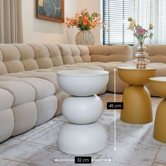 Mica Decorations Luna Bijzettafel - Salontafel Rond voor de Woonkamer - Nachtkastje van Stevig IJzer voor de Slaapkamer - Rond Tafeltje voor Planten en Binnen - H46 x Ø32 cm - Off-white