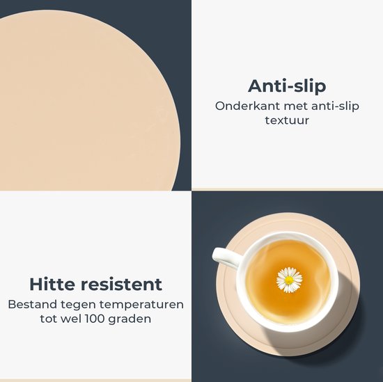 Castagnola Siliconen Onderzetters – Onderzetters voor Glazen – Design Onderzetters met Houder – Onderzettersset – Anti Slip - Set van 12 – Beige