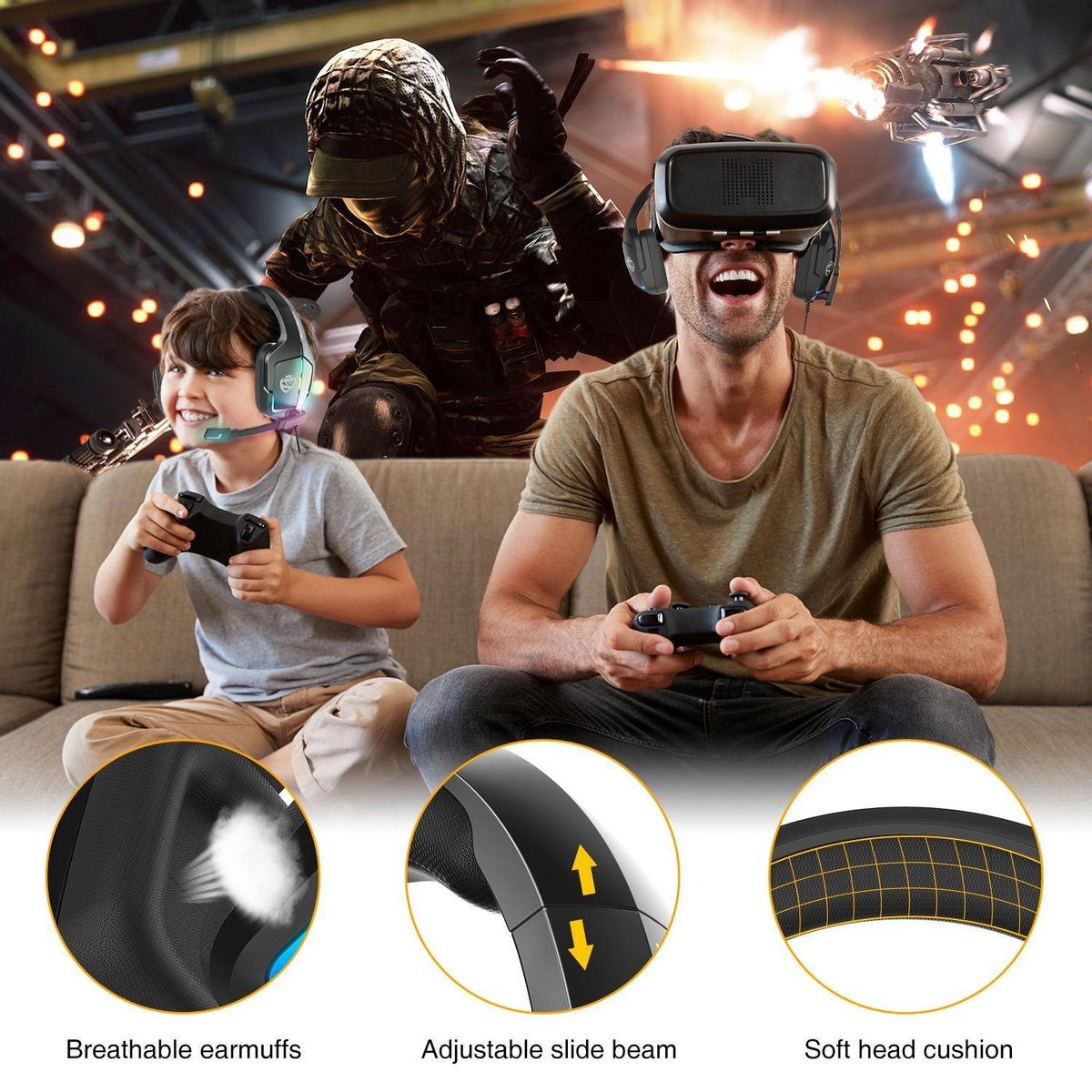 SoulBytes S12 RGB Over-ear Koptelefoons - Gaming headset met Stereo Microfoon - Multi platform -Zwart