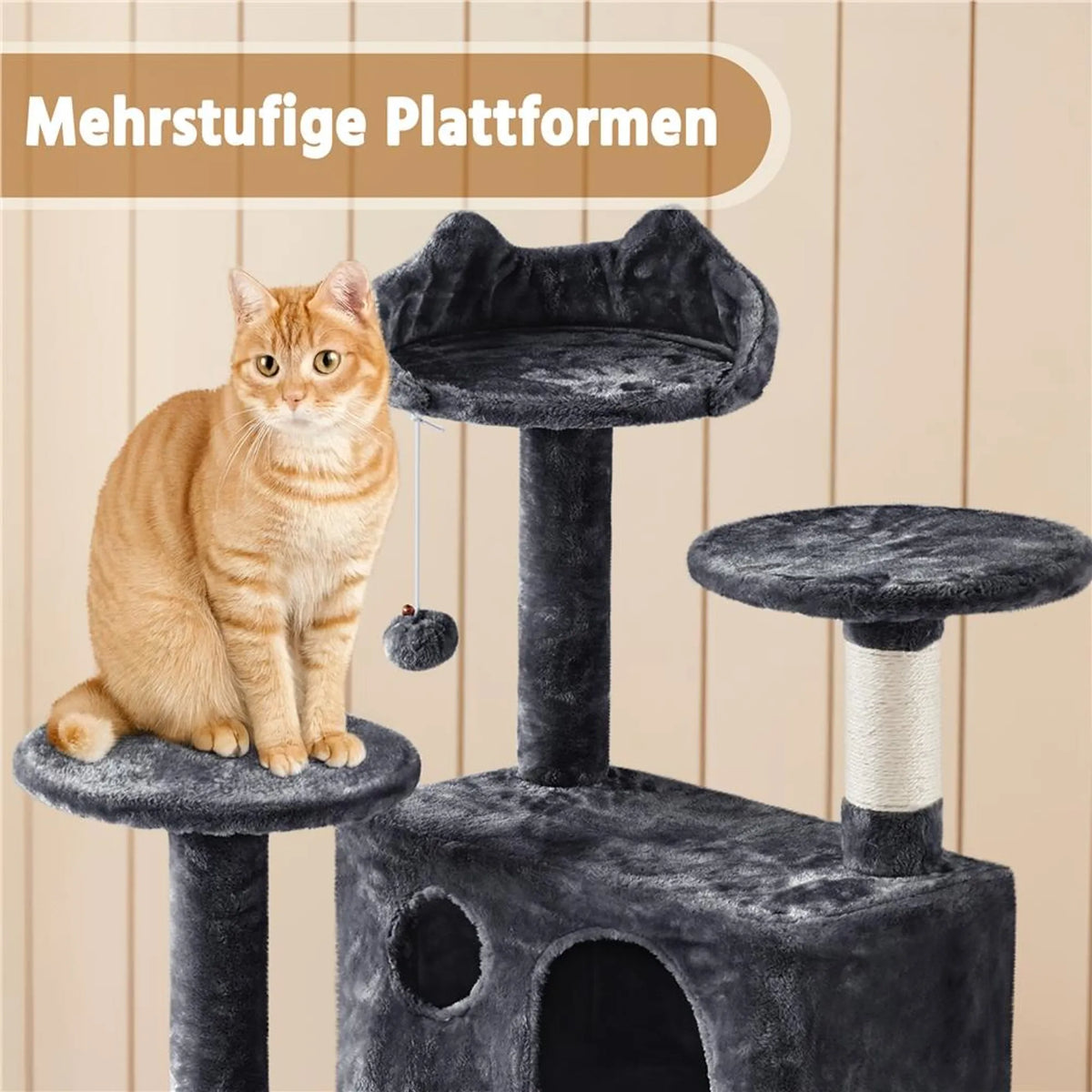 Yaheetech Krabpaal met 2 Grotten - 158 cm hoog - 49 x 49 cm - Zwart