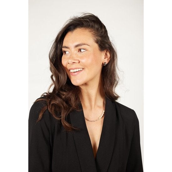 Laura Ferini Dames Ketting Perla – Zilverkleurige Asymmetrische Schakelketting met Parels – 18K Witgoud Verguld Collier – Elegante Halsketting
