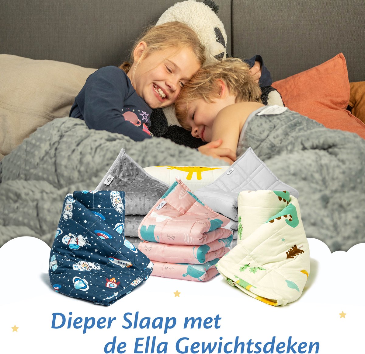 EL-Life Verzwaringsdeken Kind 3,2kg - 100 x 150cm - Zwaartedeken - Weighted Blanket - Verzwaarde Deken - OEKO-TEX Katoen - Ruimte & Astronauten