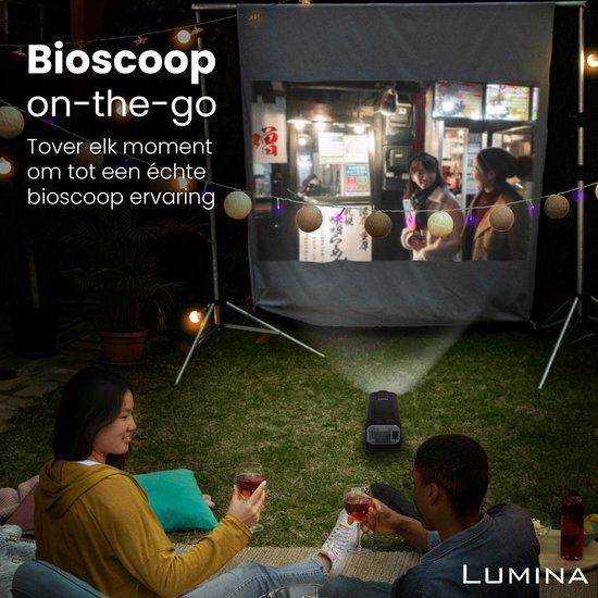 Lumina® Pro Mini Beamer 2025 – 4K Draagbare Smart Projector met WiFi 6 & Bluetooth 5.2 – Compatibel met iOS & Android – Ideaal voor Thuisbioscoop – Zwart