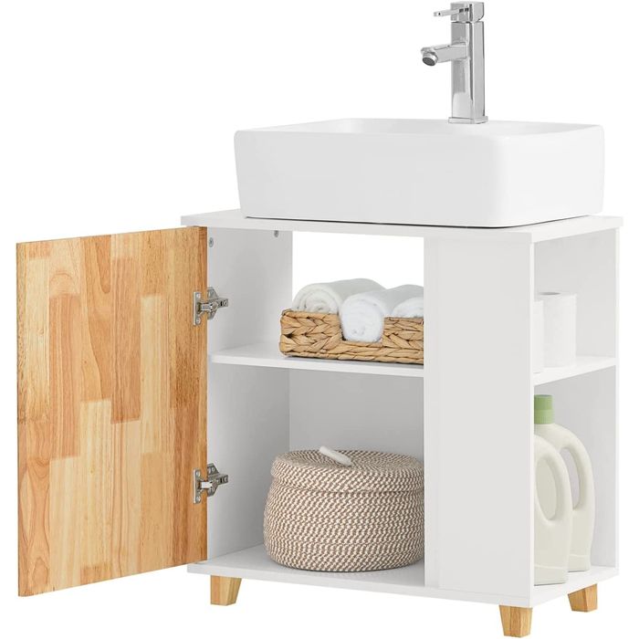 SoBuy - Wastafel onderkast met 1 deur en 2 zijvakken - 60 x 30 x 60 cm - Max. 30KG - Wit