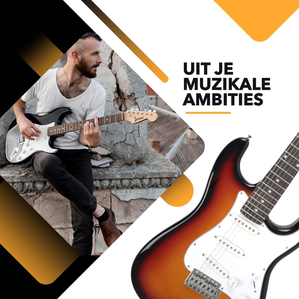Finesse Elektrische Gitaar met Hoes – Sunburst – Full-size 4/4