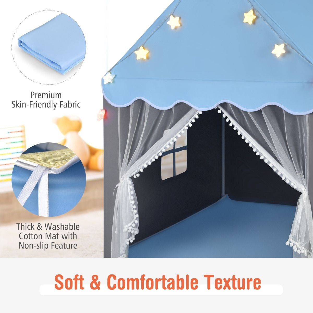 Coast Kinder Speeltent Tipitent - 105 x 121 x 136 cm - Blauw/Grijs