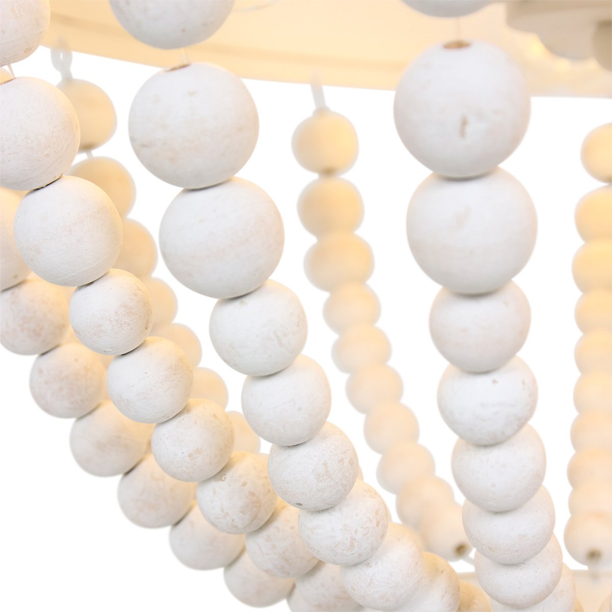 Hanglamp Ella 10191W - Trendy Witte Kralenlamp van Hout en Metaal, Verstelbare Hoogte 70-155 cm - Merk: Mexlite