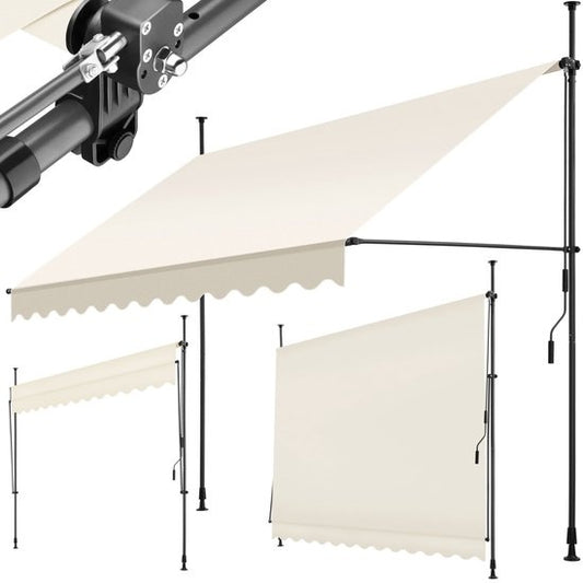 tectake - klemluifel - Zonnescherm – Zonneluifel - Verstelbaar - Klem-zonwering - Zonnescherm Balkon - 300 x 180 cm - beige – zonwering - 404963