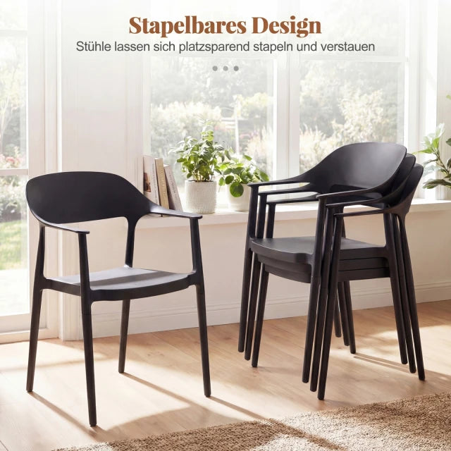 Coast Stapelbare Eetkamerstoelen Set van 4 – Kunststof Tuinstoelen 57 x 53 x 83 cm – Zwart