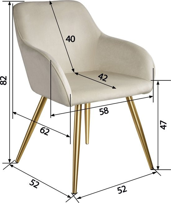 tectake® - Stoel Marilyn fluweellook - creme/goud - 404623