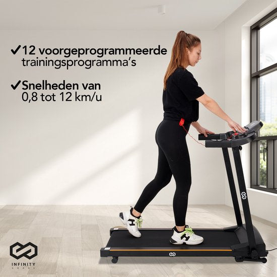 Infinity Goods Loopband Met Hellingsfunctie - 0,8-12 km/u - Inklapbaar - 132 x 60 x 117 cm - Zwart