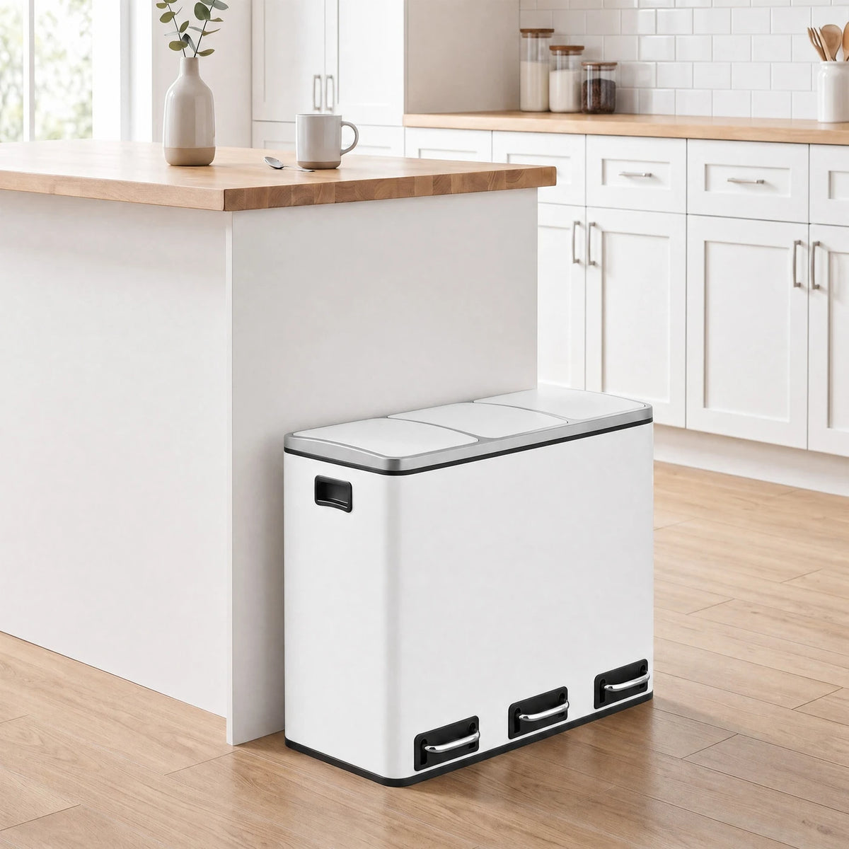 Joyfurnos Prullenbak Keuken 3x18L - Afvalscheiding met Pedaal - Softclose Deksel - 61x31,5x55,5 cm - Wit