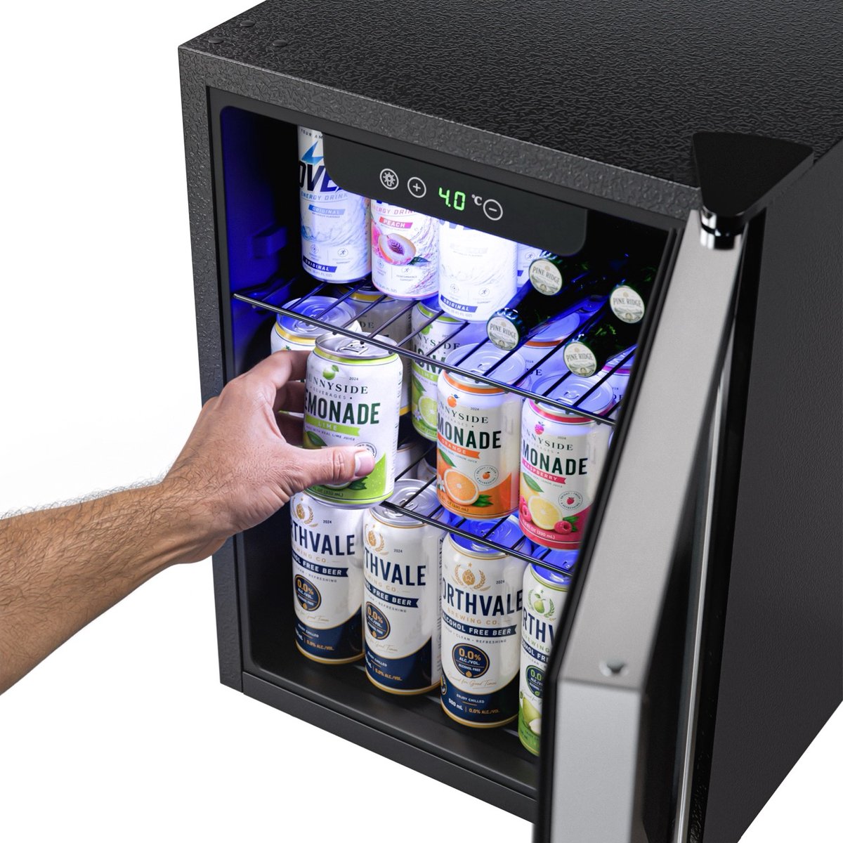 KitchenBrothers Drankkoelkast 48L - Mini Koelkast met Glazen Deur - Minibar - Ruimte voor 68 Blikjes - Zwart