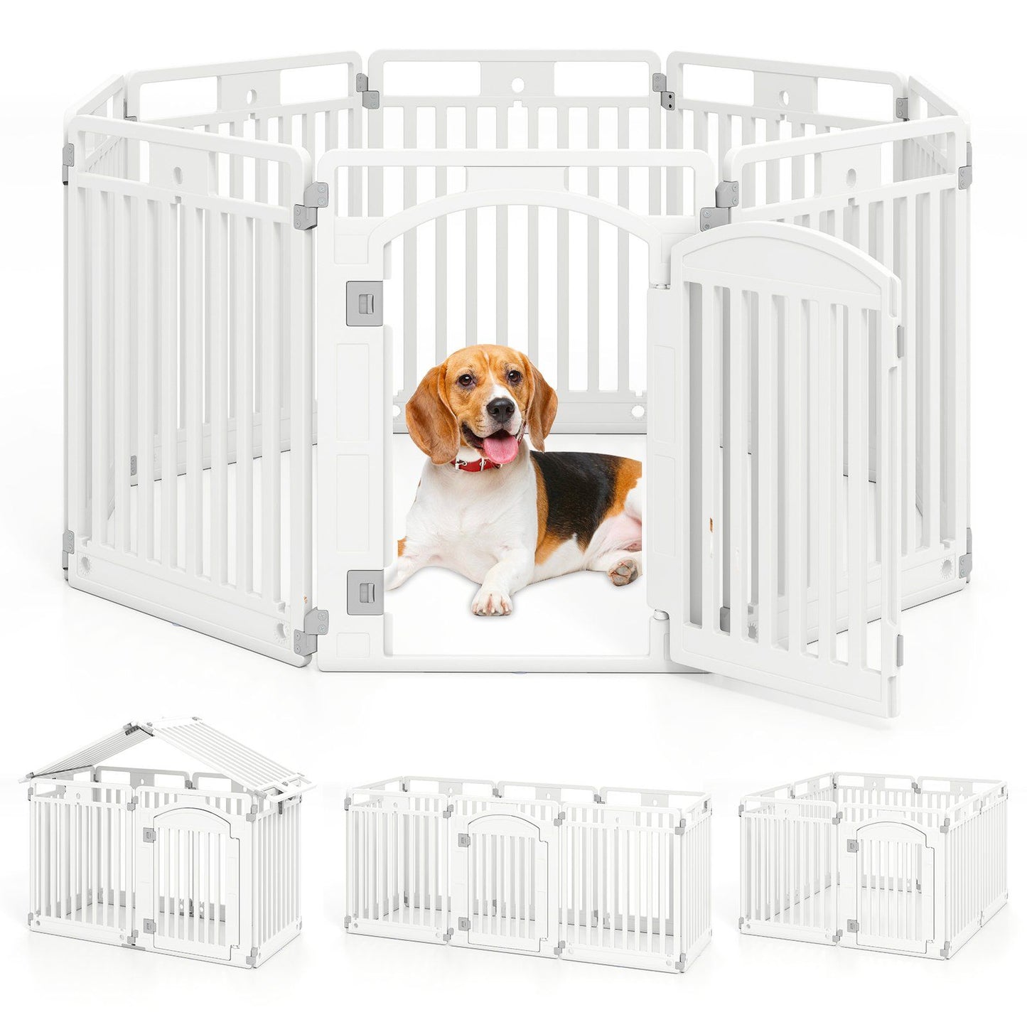 Coast Puppyren Opvouwbaar - 8 Panelen - Afsluitbare Deur - 128 x 128 x 80 cm - Wit