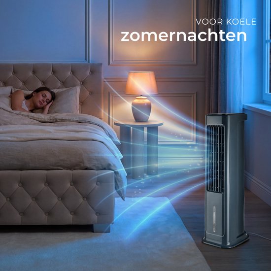 tectake® 4-in-1 Luchtkoeler Alaska - 5L Watertank - 3 Standen - Aircooler - Airco met Zwenkfunctie - Timer - Afstandsbediening - Koelelementen - Luchtbevochtiger - Ventilator - Luchtreiniger - Antraciet