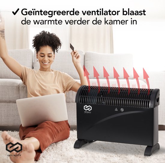 Infinity Goods Elektrische Convectorkachel - Turbo Functie en Ventilator - 750 / 1500 / 2000W - Verstelbare Thermostaat - Radiatorkachel - Oververhittingsbeveiliging - 35m² - Zwart